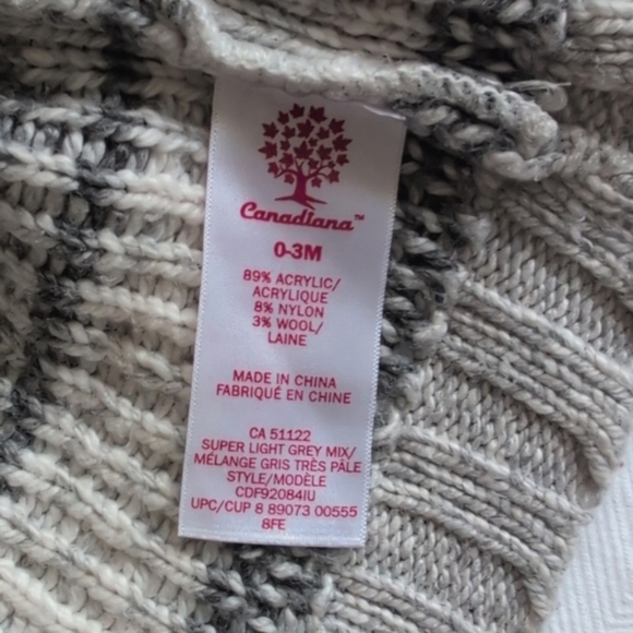 canadiana chunky knit zipper close shawl collar cardigan sweater 0-3 months baby - Picture 7 of 8